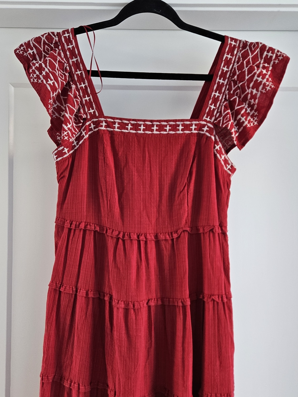 Knox Rose Red Midi Dress with White Embroidery Tiered Sundress - XS - Picture 2 of 5